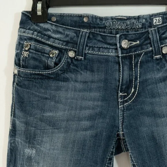 Miss Me Jeweled Boot Jeans y2k Bedazzled Iron Cross Embroidered Flare Denim - Picture 5 of 11